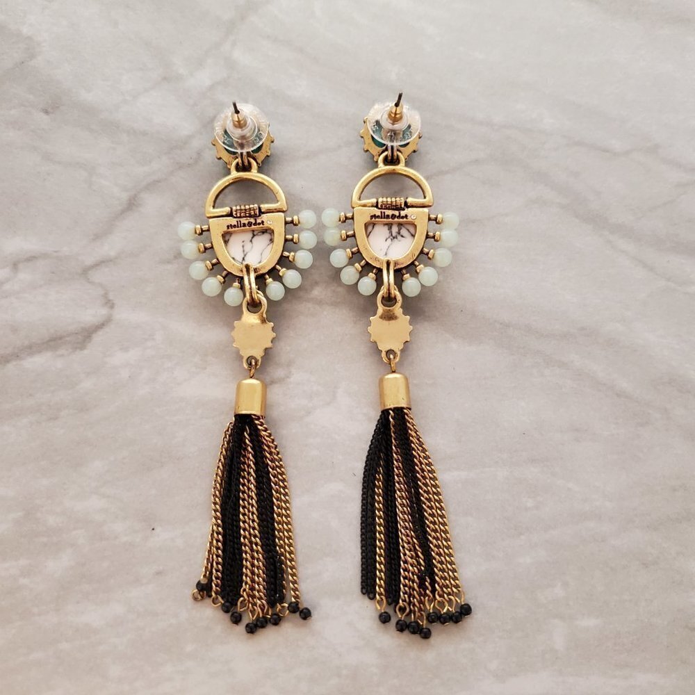 ✨ Stella and Dot Turquoise Marble Chain Tassel Totem Statement Earrings ✨ - Picture 6 of 11